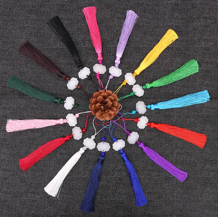 Fan tassels, white jade lotus tassels, three lives and three worlds, ten miles of peach blossoms, fan pendant, white jade lotus tassels pic 21