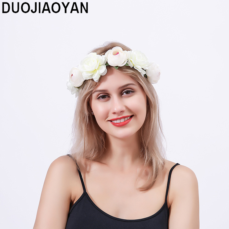 Realistic garland headwear, fabric rose flower bride garland, forest-themed super fairy vacation photography, hair accessory pic 22