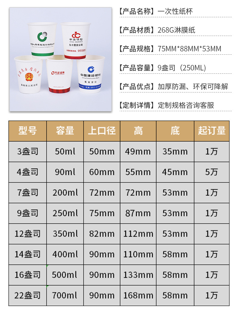 一次性纸杯定做 批发9盎司广告咖啡纸杯定制 免费设计印刷logo详情3