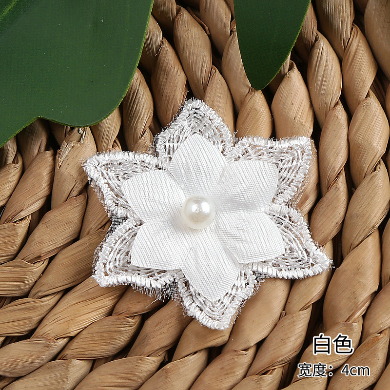 Six-color double-layer beaded lace flower DIY clothing accessories, wedding dress lace polyester headwear, organza flower pic 11