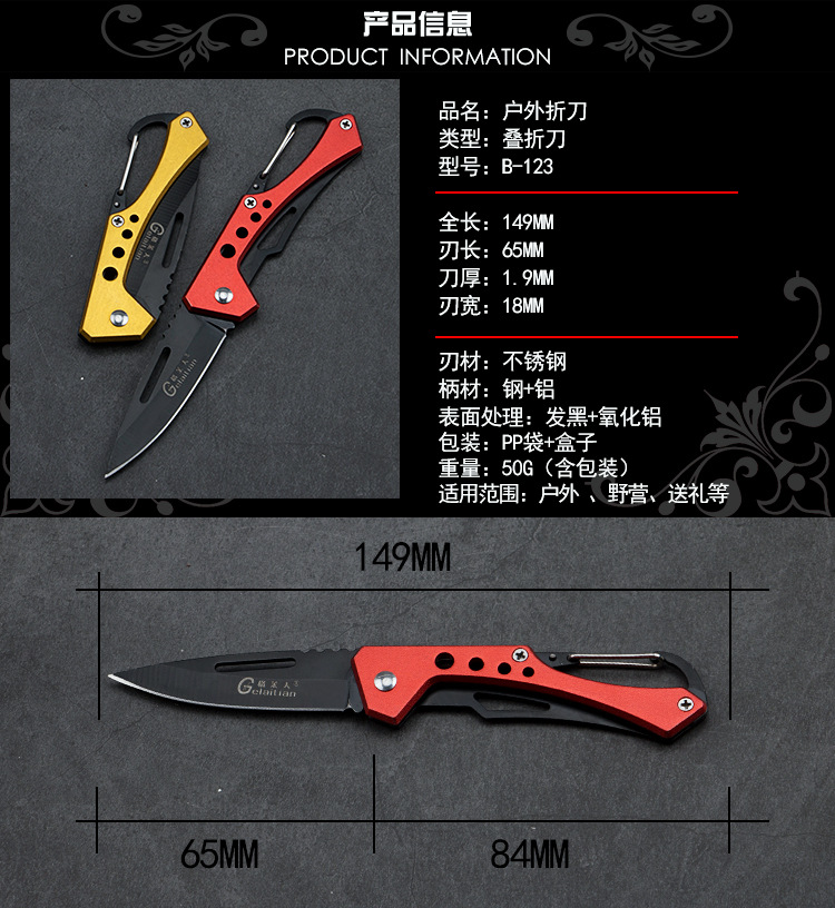 Stainless steel folding knife with keychain, outdoor knife, multi-functional folding knife, edc fruit knife pic 2