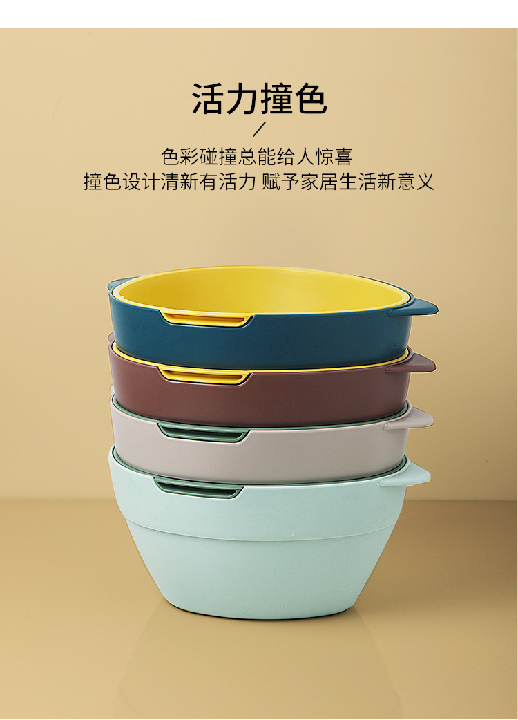 家用沥水篮厨房多用双层洗菜篮水果篮创意双色滤水篮零食收纳篮详情10