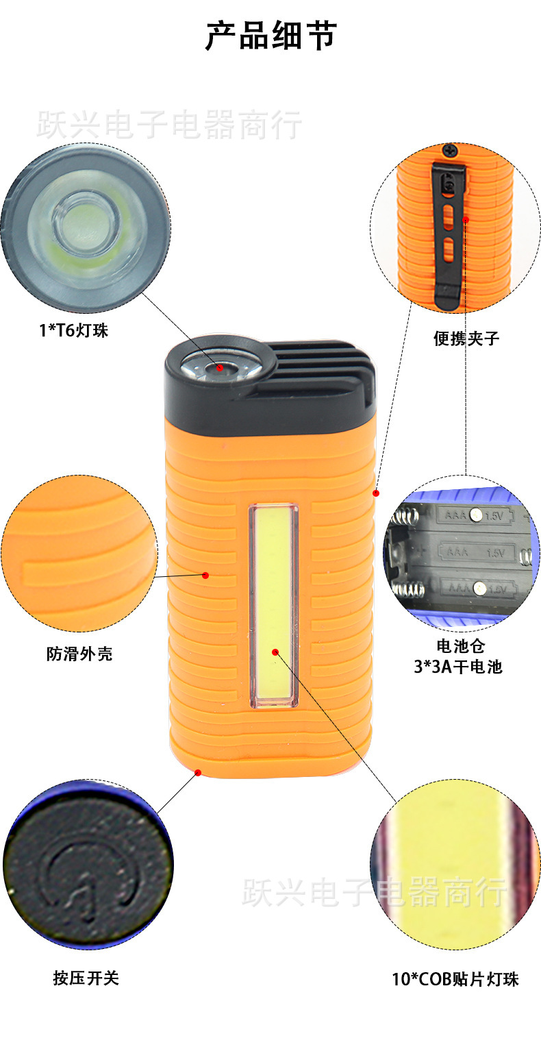 New multi-functional COB work light, anti-slip portable inspection light, backpack auto repair, outdoor camping light, strong light illumination pic 1