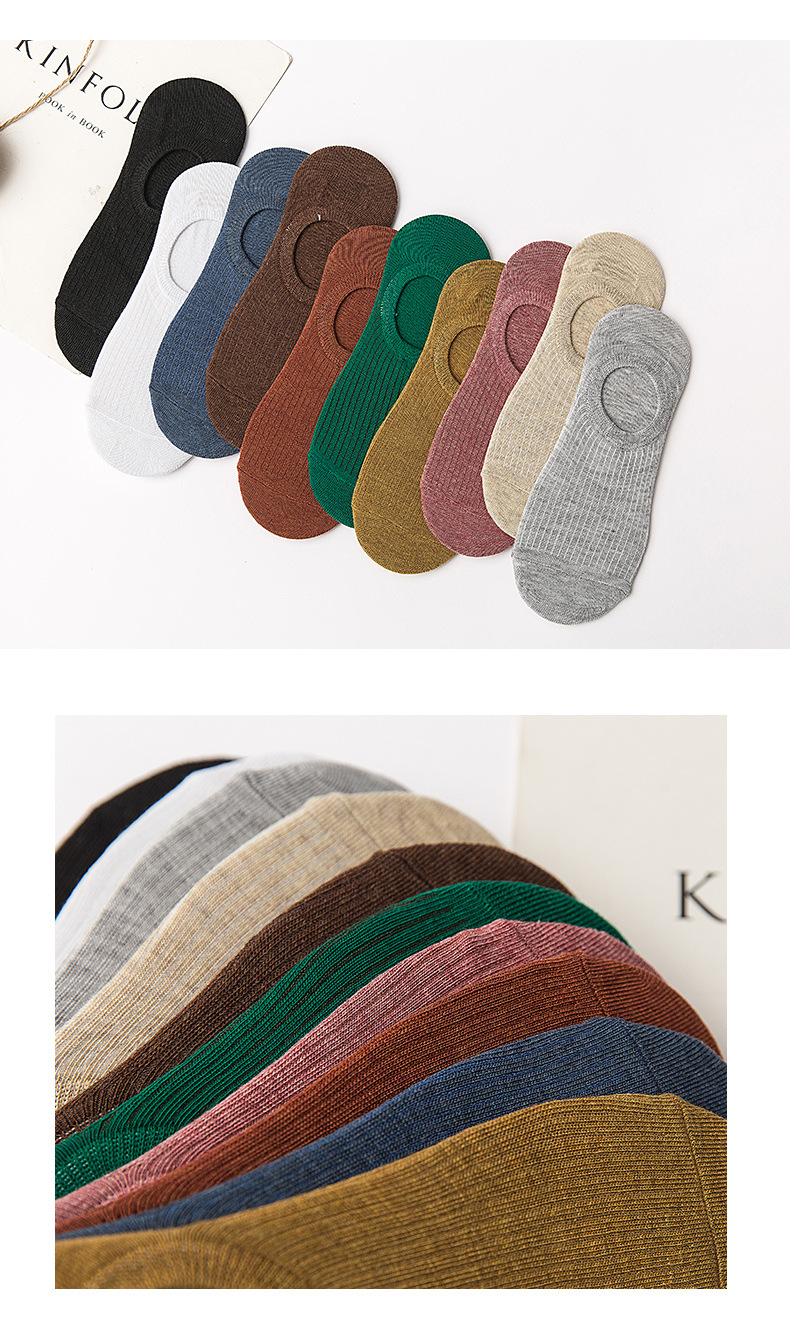 銮苑季短袜子全纯色棉女春夏浅口日系条纹硅胶防滑隐形船袜女批发详情15