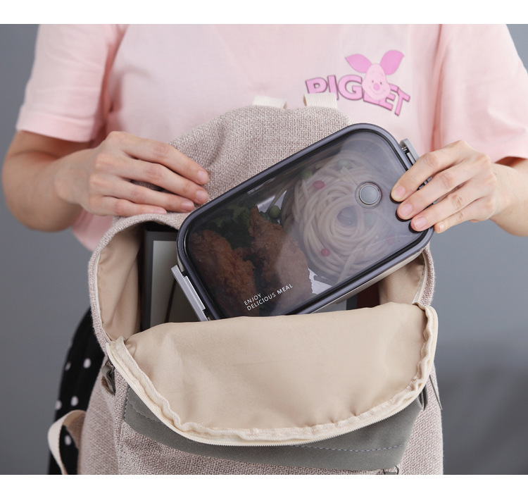 不锈钢单层密封饭盒便当盒分格 上班族学生日式分隔型女餐盒套装详情11