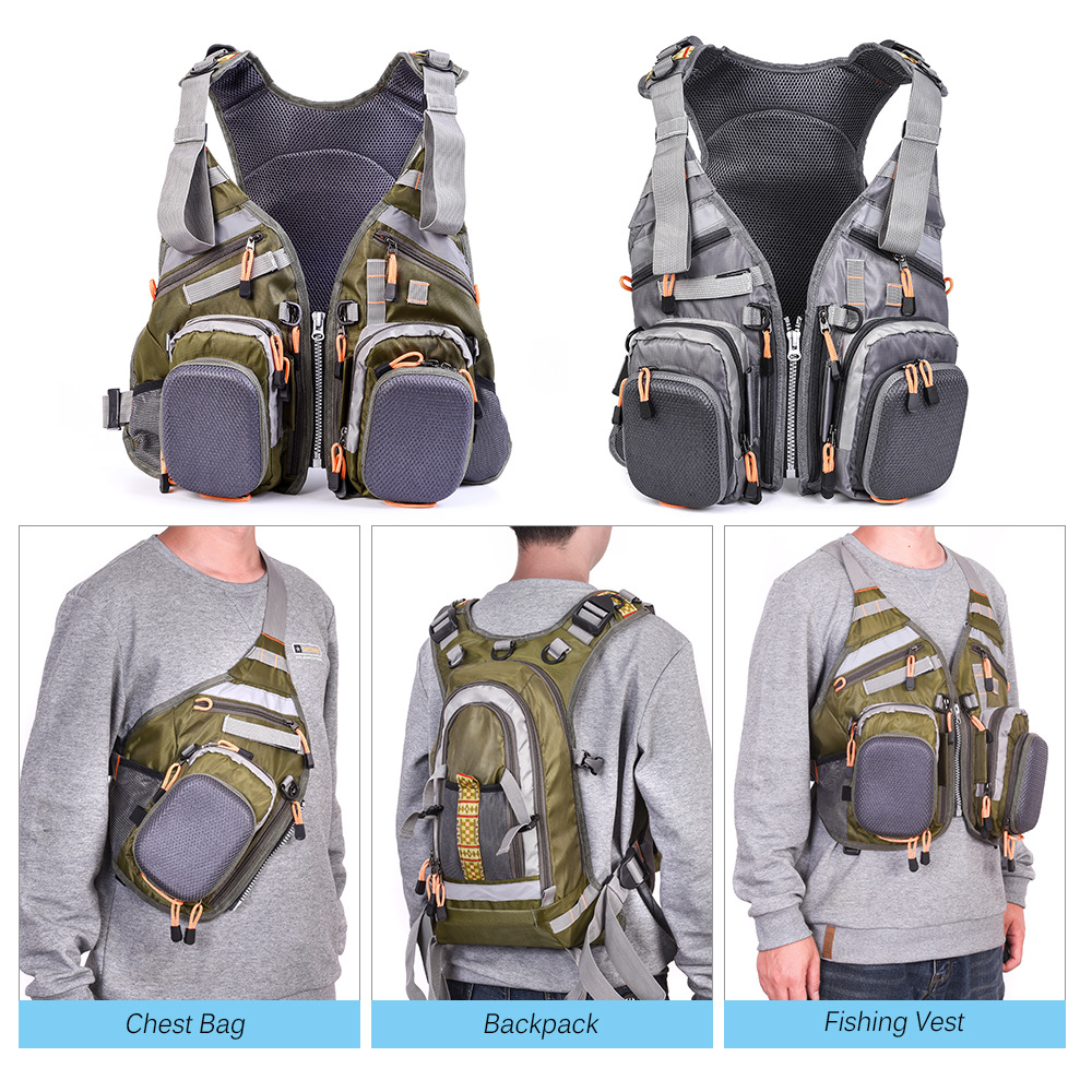 Fishing vest + life jacket + backpack, multi-functional life jacket, fly fishing backpack with multiple pockets pic 6