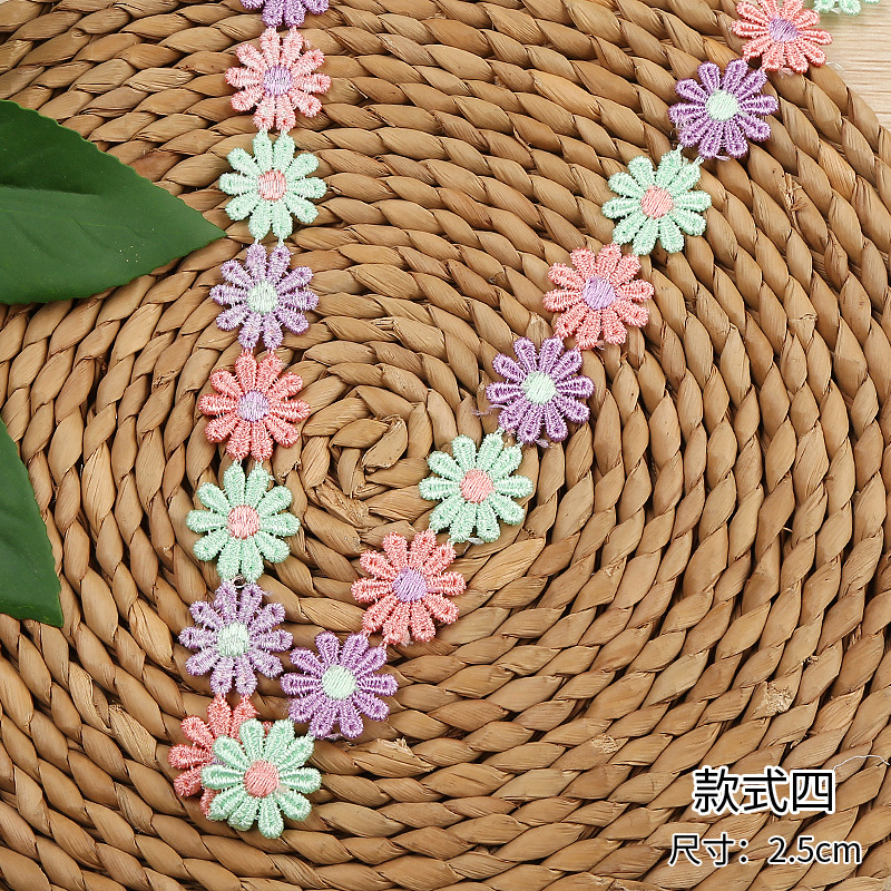 Factory direct sales of water-soluble lace, 10-petal lace, colorful flower embroidery lace headwear decals in stock pic 14