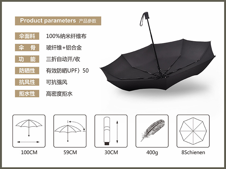 全自动雨伞印logo广告伞三折晴雨伞折叠防风遮阳太阳伞套装礼品伞详情55