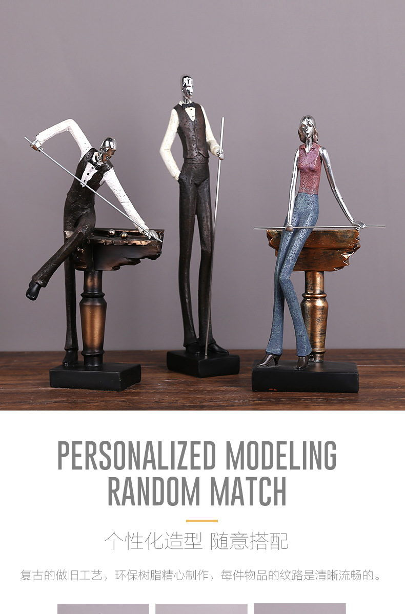 Cross-border delivery of American pool hall character ornaments, club wine cabinets, study rooms, home soft furnishings, resin handicrafts pic 11