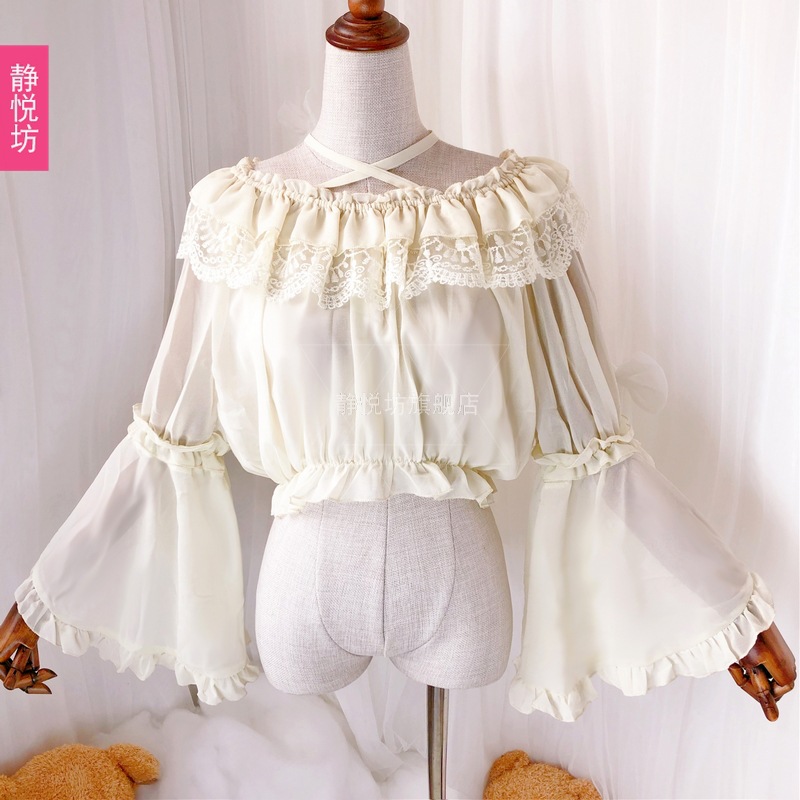 Chiffon lace top, short long-sleeved lolita shirt, Lolita daily dress, soft girl base, strapless pic 13