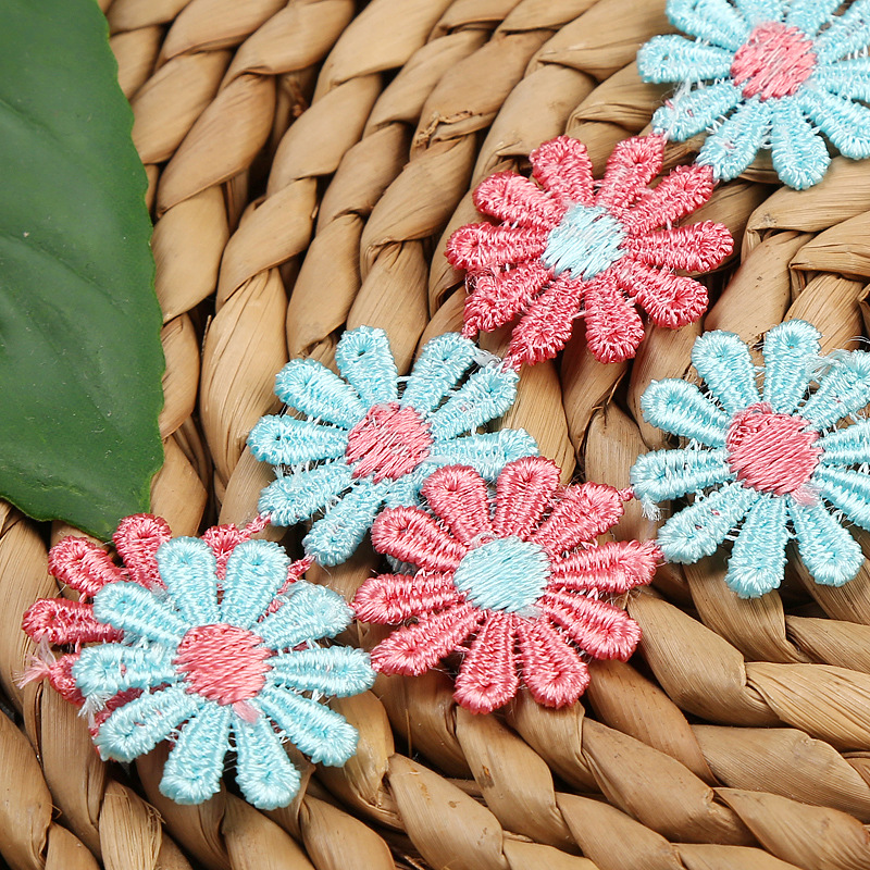 Factory direct sales of water-soluble lace, 10-petal lace, colorful flower embroidery lace headwear decals in stock pic 9