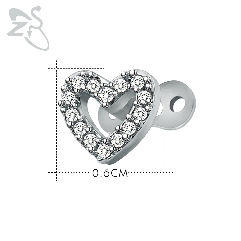 欧美风格316钛钢镶锆石心形埋骨钉 不锈钢人体穿刺饰品 厂家直批 其他款式埋钉饰品可选详情5
