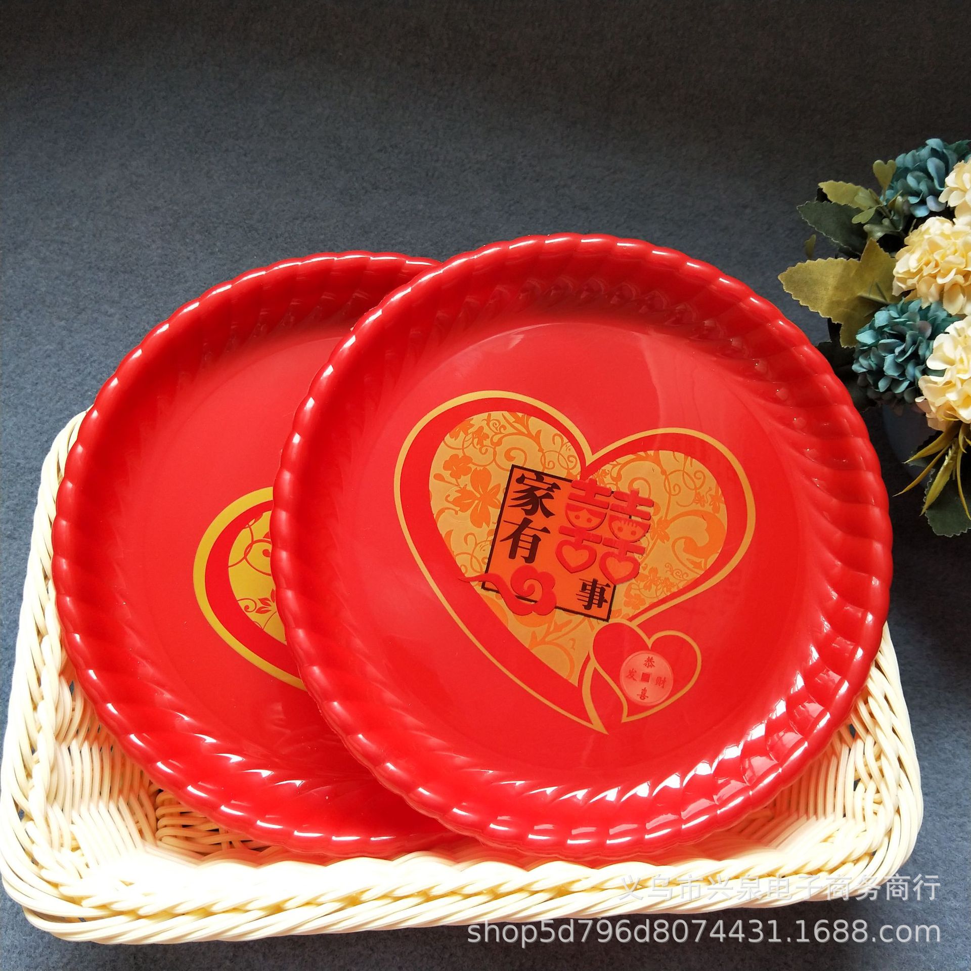 【 Zone 3-7 】017【 Red 】 Fruit Platter 400 yuan per box, 1-yuan store, 2-yuan store, new red platter, fruit platter, snack platter, candy platter, 1 yuan per piece pic 1
