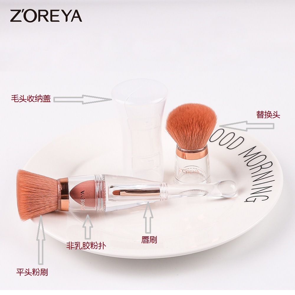 ZOREYA卓尔雅轮廓刷尖头粉扑唇刷双头替换三合一化妆刷粉底液眼影定妆便携化妆刷详情11