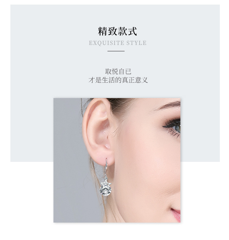 韩版镀银五角星星锆石长款耳环女五角星水钻流苏耳环简约水晶饰品详情3
