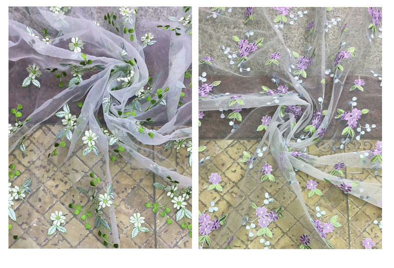 新款网纱绣花面料蕾丝小碎花刺绣布春夏小清新女童装连衣裙面料详情5