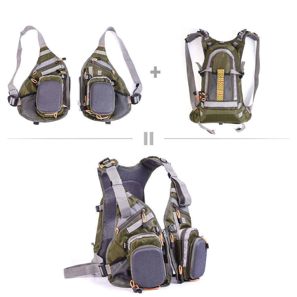 Fishing vest + life jacket + backpack, multi-functional life jacket, fly fishing backpack with multiple pockets pic 5