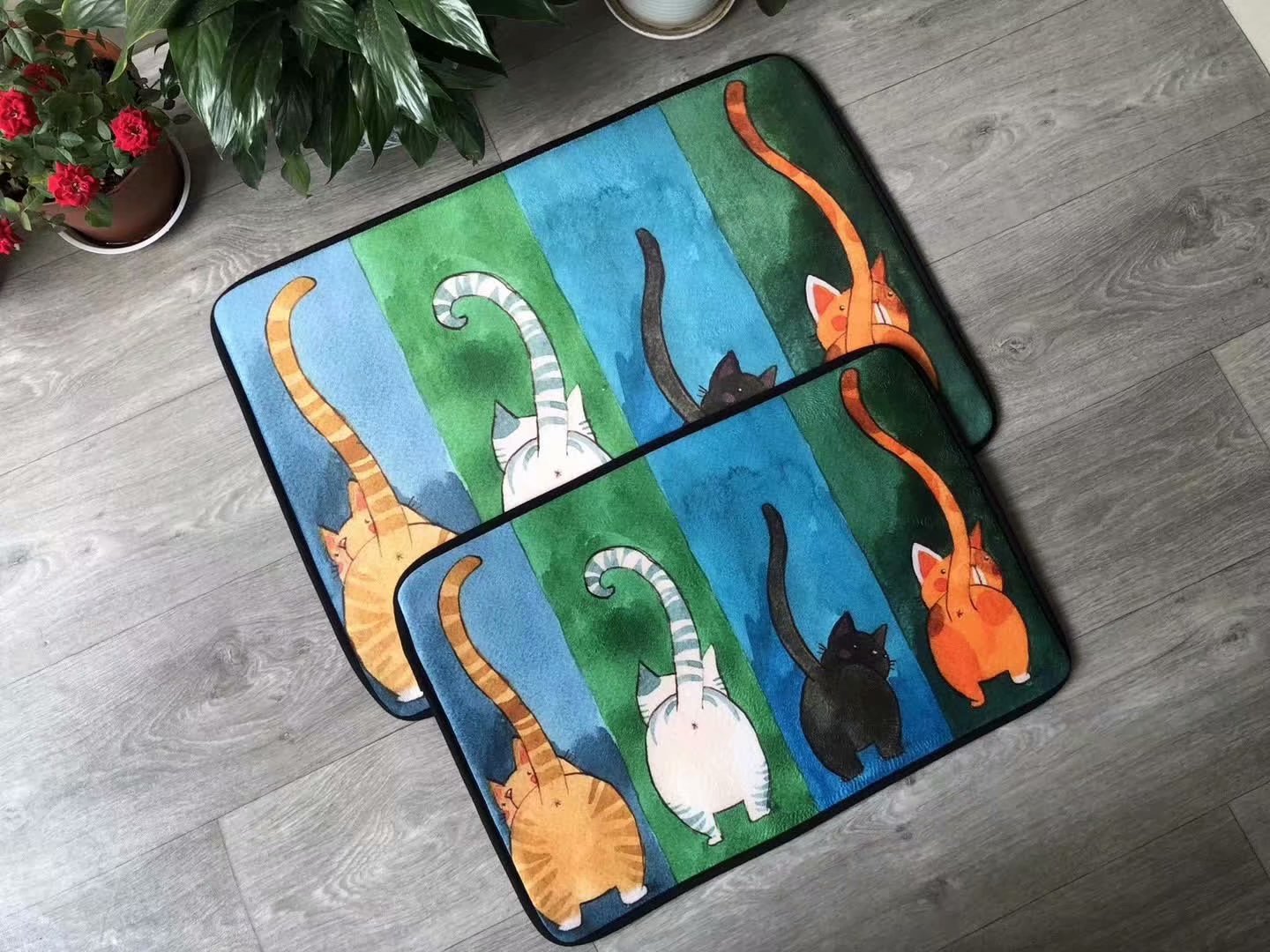 新款  法兰绒印花图案宠物猫砂儿童可爱卡通造型游戏脚垫地垫详情5