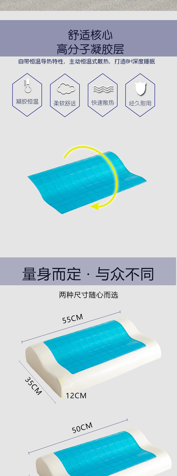 Gel memory pillow, summer cool silicone pillow, single-person gel slow rebound memory foam pillow, wavy pillow core pic 2