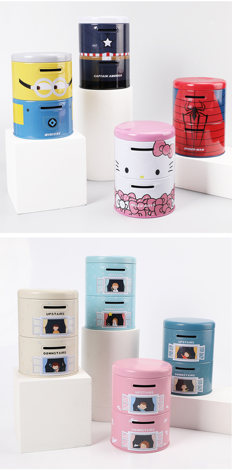 双层圆筒存钱罐创意礼品摆件儿童铁质储蓄罐投币可开盖收纳盒详情19