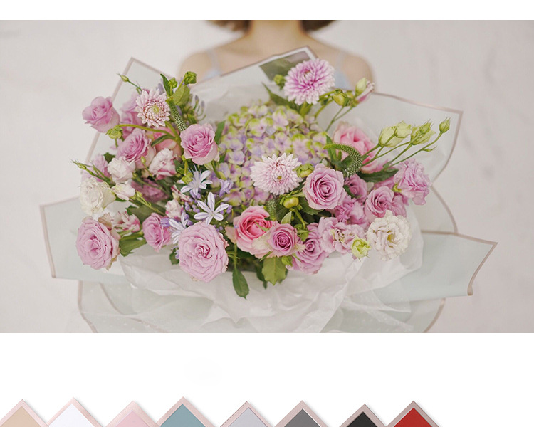 罗兰新款金色边框果冻膜鲜花包装纸材料防水高档包花纸花束花艺店详情1