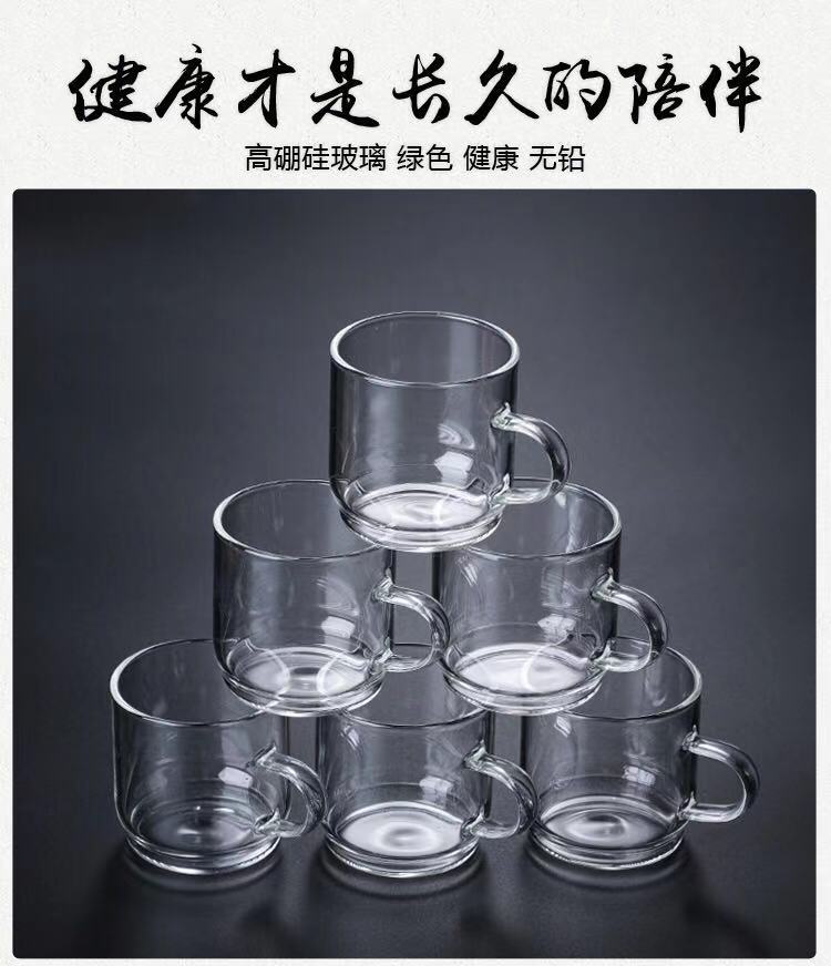 Factory wholesale of glass small tea cups, tea tasting cups, magnolia cups, heat-resistant Gongfu tea cups, thickened small tea cups with handles pic 14
