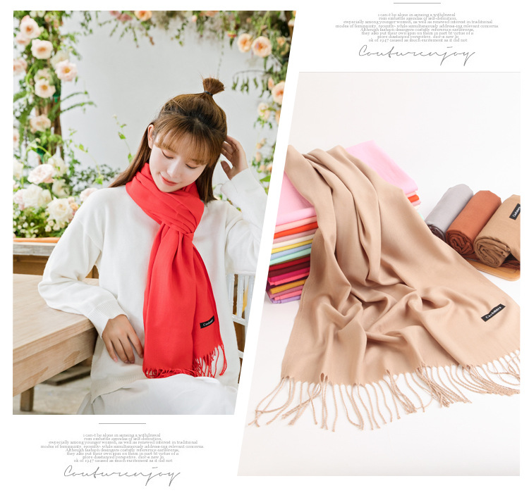 Factory direct sales of new imitation cashmere scarf for women, Korean version for autumn and winter warmth cashmere solid color gift scarf shawl pic 34