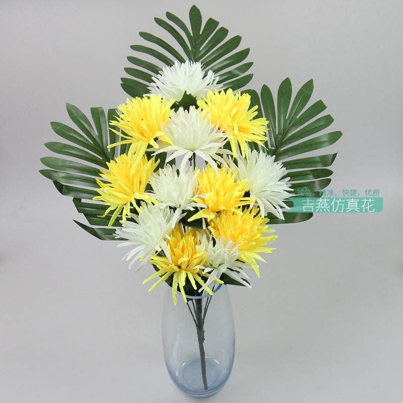 Fan-shaped artificial chrysanthemum manufacturer, 12-head artificial flower finished products, golden thread chrysanthemum artificial hand bouquet, 18-head artificial silk flower pic 18
