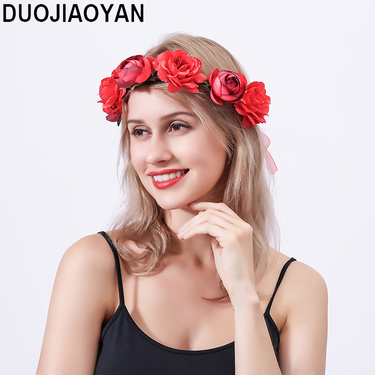 Realistic garland headwear, fabric rose flower bride garland, forest-themed super fairy vacation photography, hair accessory pic 27