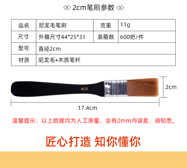 跨境单支尼龙毛板刷 水粉丙烯油画颜料刷 手绘墙绘油漆排刷子批发详情30