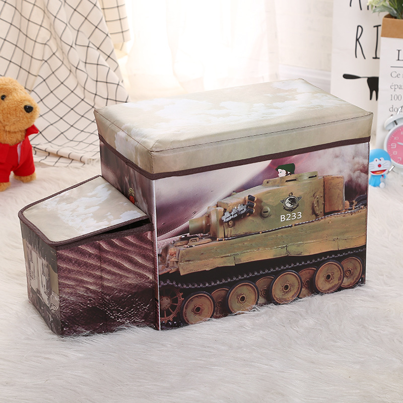 Wholesale of seated cartoon car storage boxes, multi-functional large-capacity storage boxes, folding storage stools pic 26
