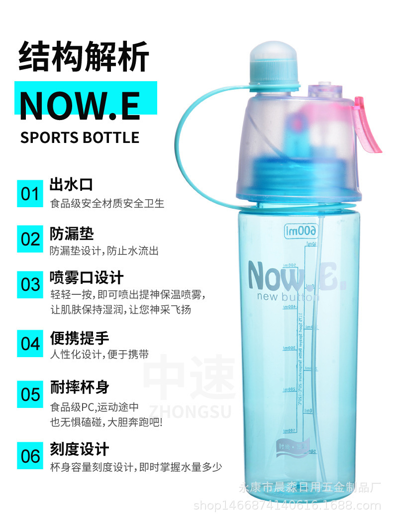 抖音爆款创意喷雾水杯户外便携塑料儿童礼品印logo包装塑料瓶壶详情4