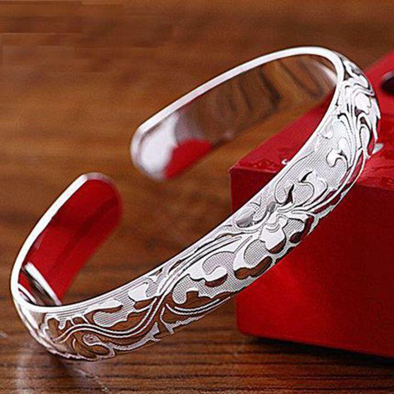 Silver bracelet with blooming flowers, love as blooming as flowers, silver-plated bracelet, open bracelet, silver jewelry, street stall supply, good gift pic 3