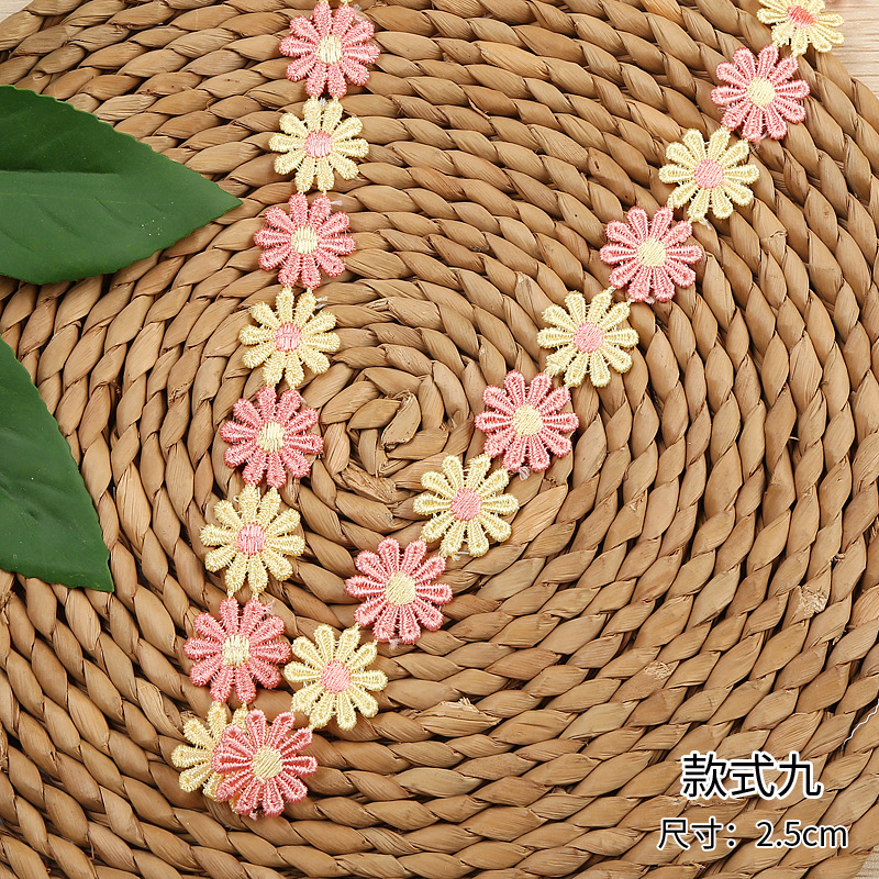 Factory direct sales of water-soluble lace, 10-petal lace, colorful flower embroidery lace headwear decals in stock pic 19