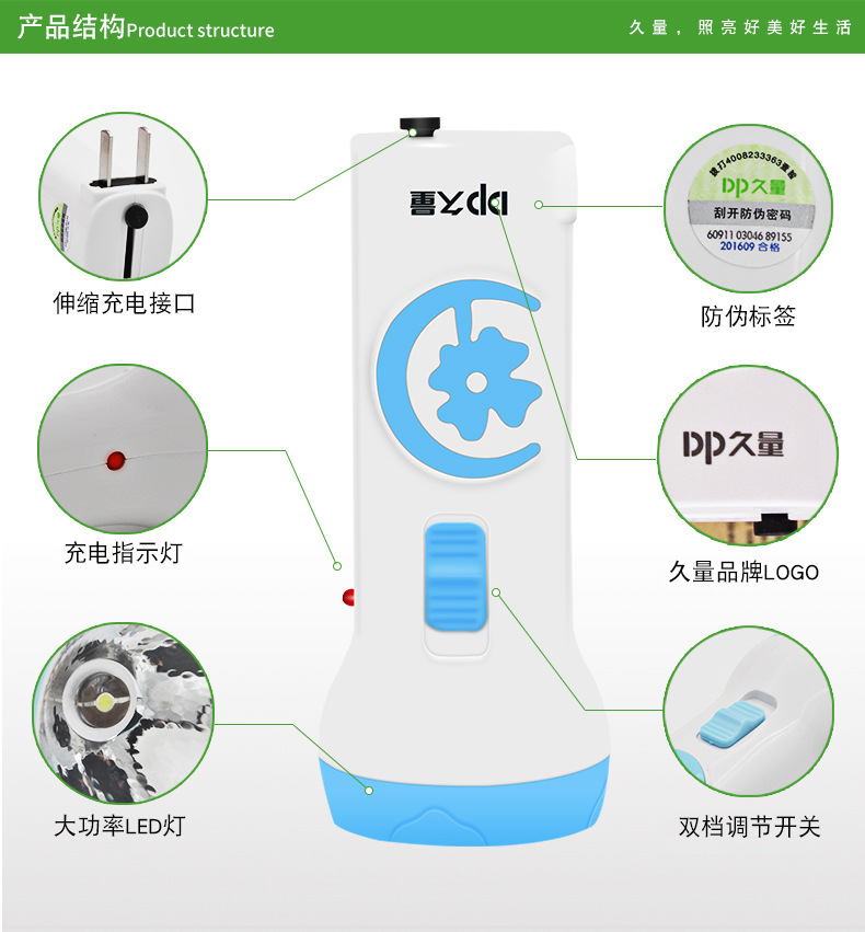 Wholesale Jiuliang flashlight, led charging, outdoor portable, flood control, fire emergency, household plastic flashlight, printable pic 9