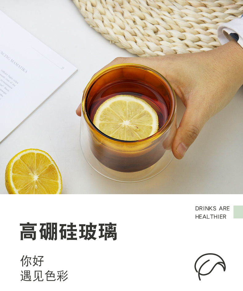 Double-layer colored glass cups, tea brewing cups, household drinking cups, multiple specifications available, high borosilicate heat-resistant milk cups pic 20