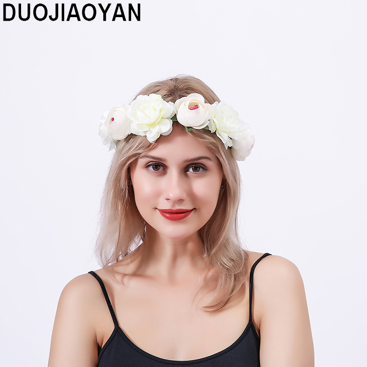 Realistic garland headwear, fabric rose flower bride garland, forest-themed super fairy vacation photography, hair accessory pic 21