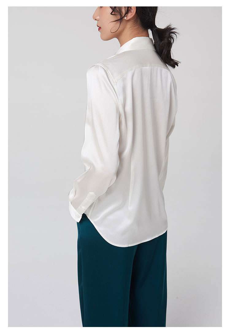 Mulberry silk and real silk shirt for women, Spring and Autumn 2025 professional attire, color-blocking long-sleeved shirt for commuting, figure-hugging, square-neck cardigan pic 17
