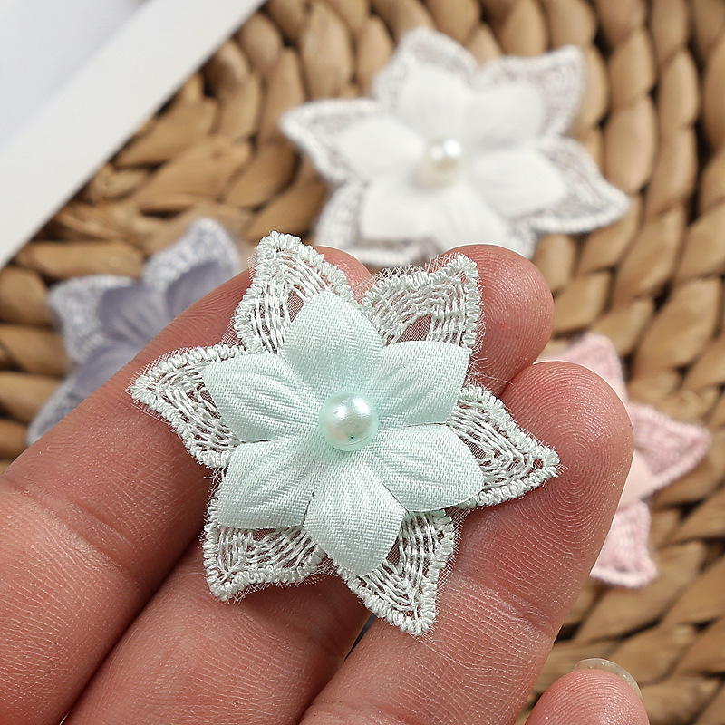 Six-color double-layer beaded lace flower DIY clothing accessories, wedding dress lace polyester headwear, organza flower pic 12