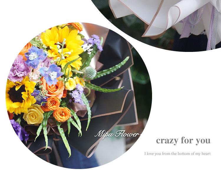 罗兰新款金色边框果冻膜鲜花包装纸材料防水高档包花纸花束花艺店详情16