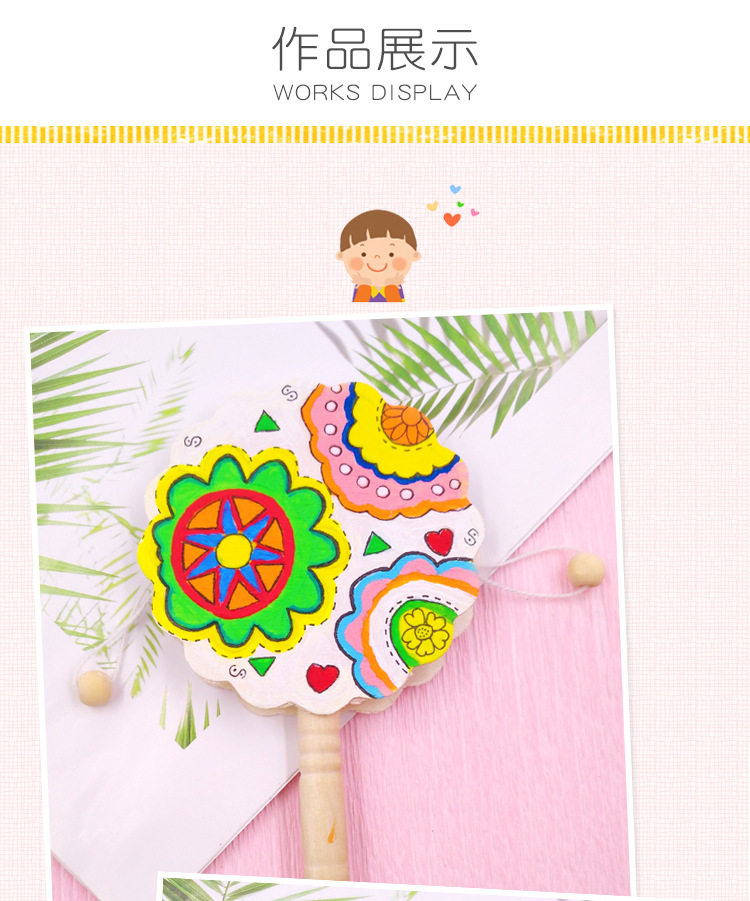 京剧脸谱拨浪鼓diy儿童手工木质国潮手持玩具绘画涂色木白胚详情32