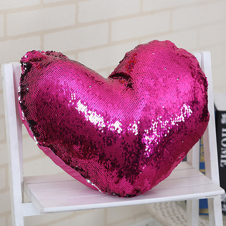 Double-sided flip-top heart-shaped sequined throw pillow, wedding sequin embroidery cushion, cross-border DTY positioning, AB side decorative throw pillow quilt pic 26