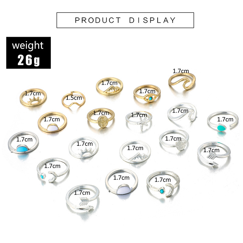 欧美新款套戒 复古太阳眼睛箭头月亮戒指套装 蓝宝石戒指十九件套详情1