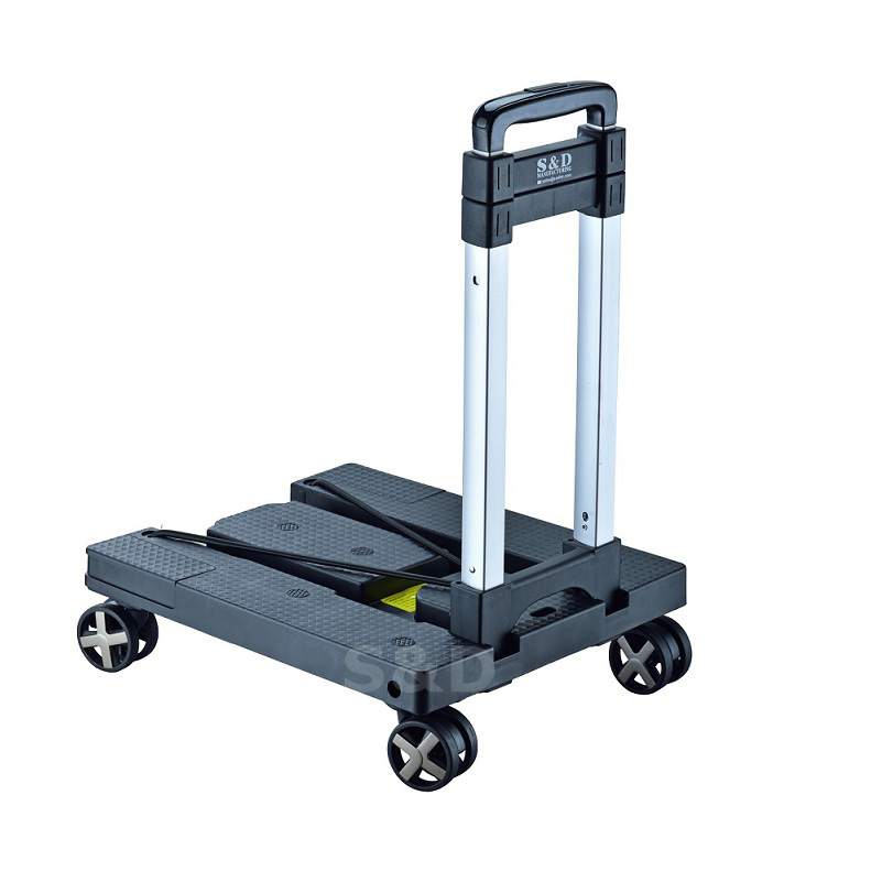 Universal silent five-wheel folding portable aluminum alloy luggage cart, shopping and cargo carrying small flatbed cart, trolley pulling cart pic 3