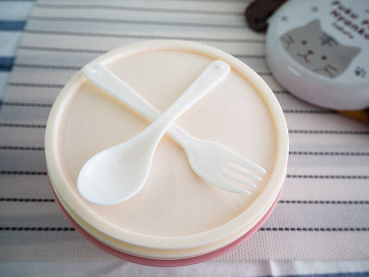 Plastic Japanese round bowl-shaped lunch box, double-layer cartoon student microwave lunch box pic 11