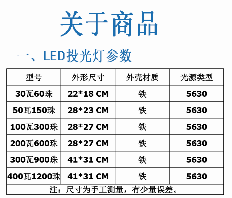 严选投光灯LED户外投光灯防水泛光灯广告投射灯厂房庭院投光灯详情9