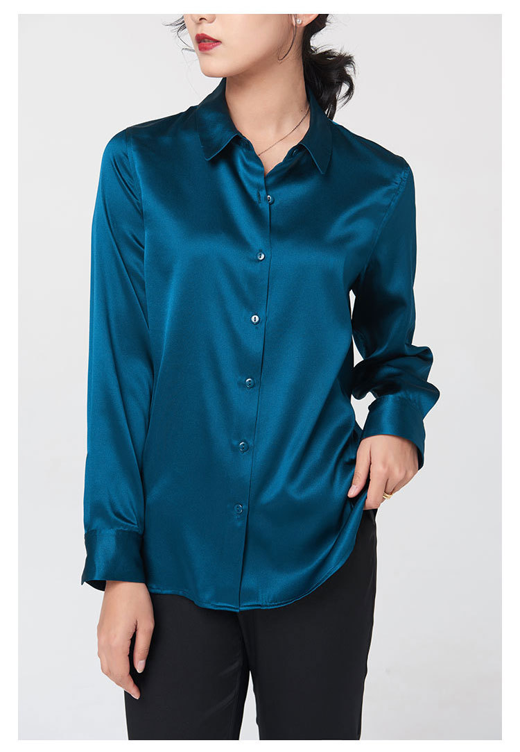 Mulberry silk and real silk shirt for women, Spring and Autumn 2025 professional attire, color-blocking long-sleeved shirt for commuting, figure-hugging, square-neck cardigan pic 22