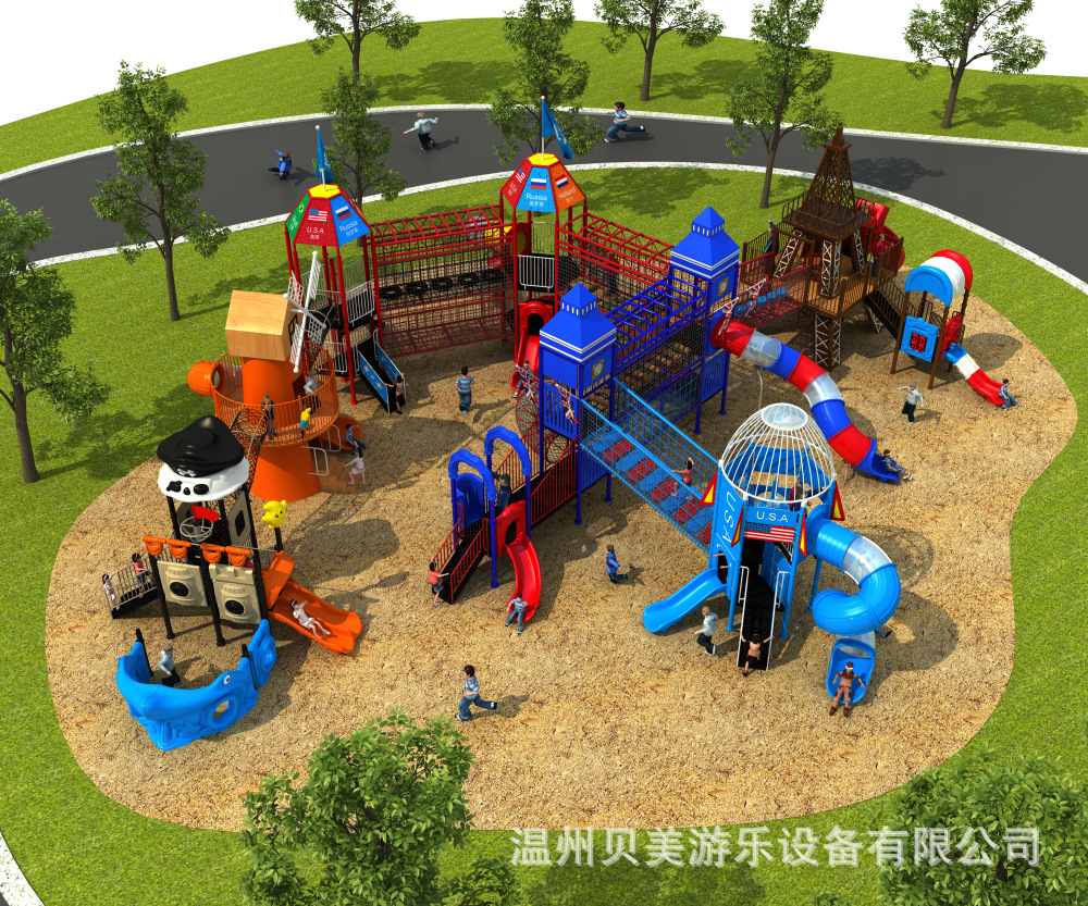 跨境定制滑梯幼儿园塑料滑滑梯儿童户外大型游乐设备秋千组合滑梯详情19
