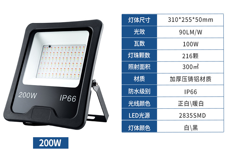 LED floodlights, aluminum waterproof outdoor lights, 200W advertising lights, outdoor lighting high-brightness spotlights, courtyard illumination lights pic 23