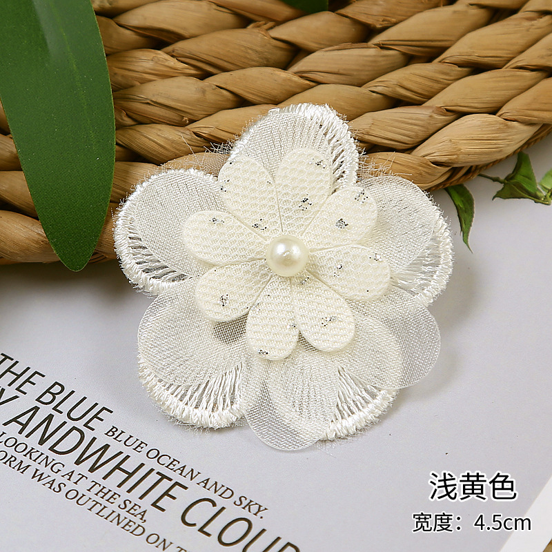 厂家直销多色带钻三层订珠欧根纱花朵三层欧根纱花边服饰配件详情9